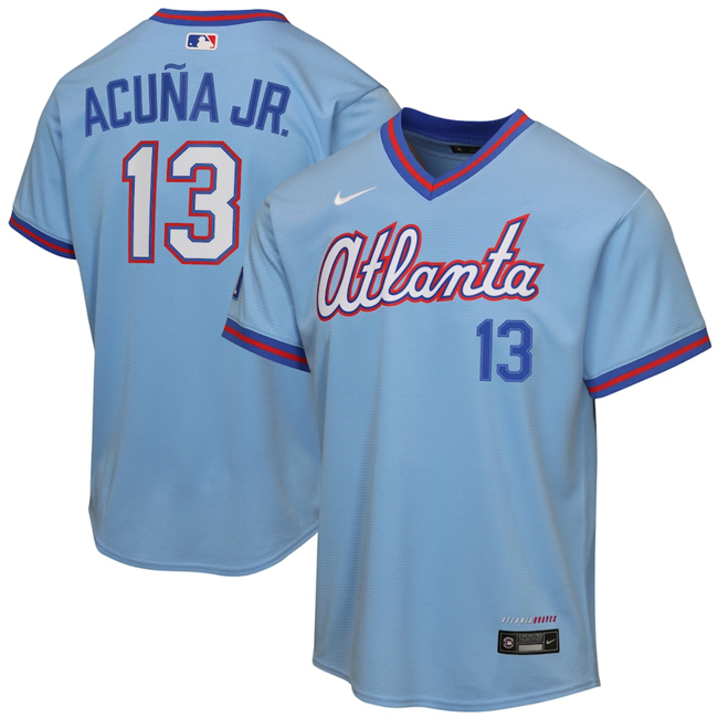 Youth Atlanta Braves #13 Ronald Acuña Jr. Powder Blue 2026 City Connect Stadium Stitched Baseball Jersey